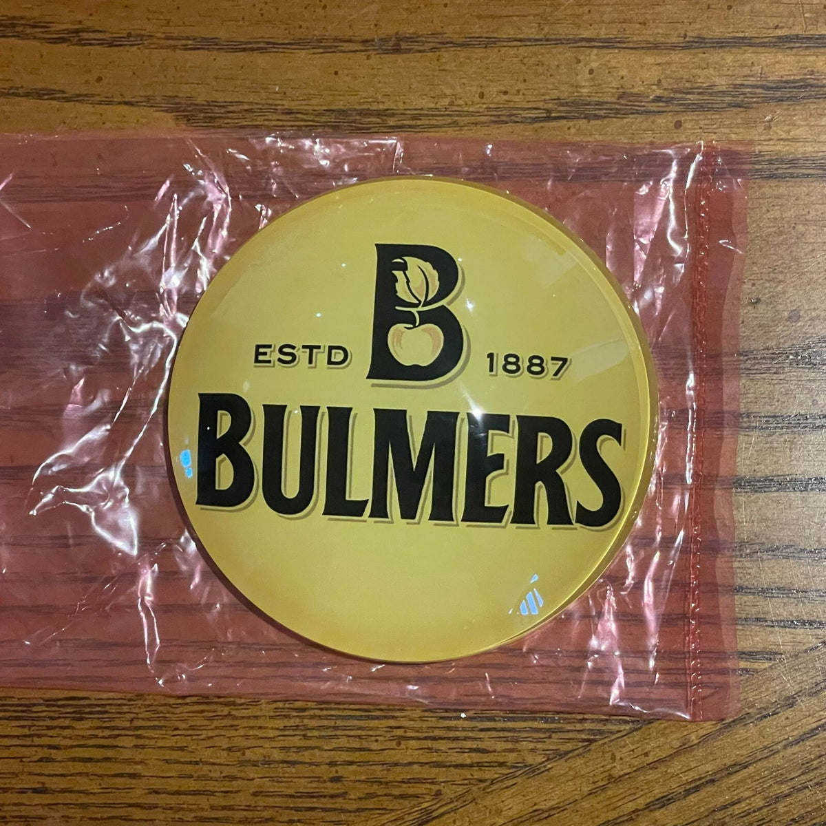 Bulmers badge in its packaging