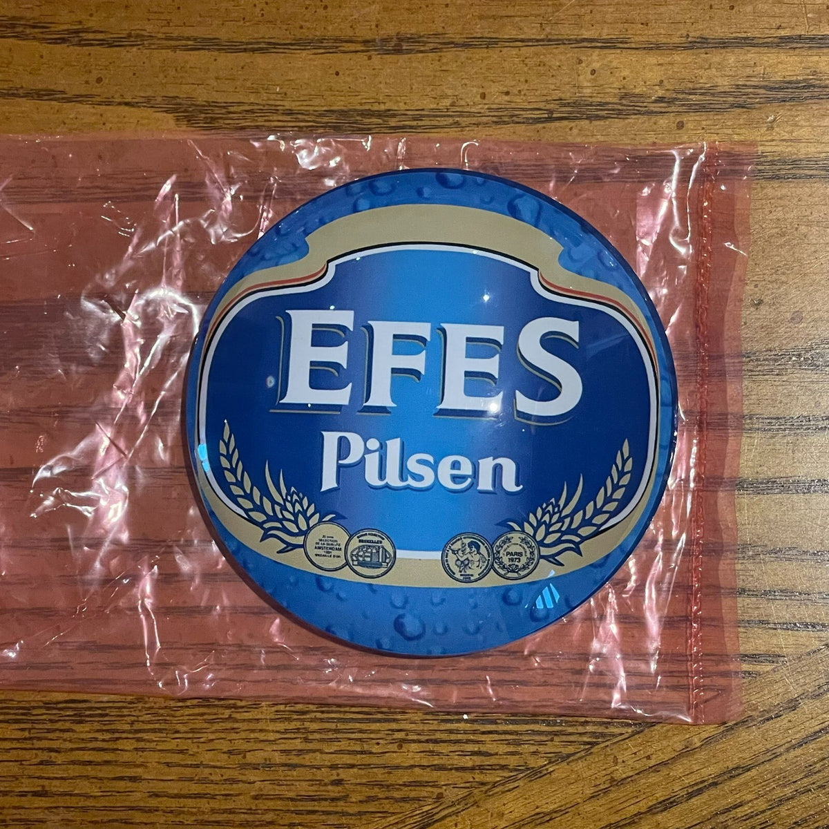 Efes Pilsner badge in its packaging