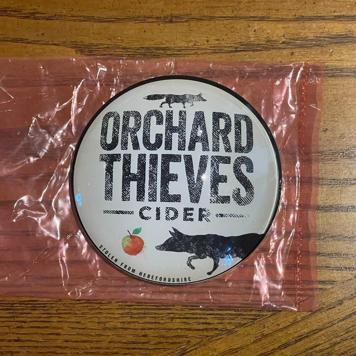 Orchard Thieves badge in its packaging