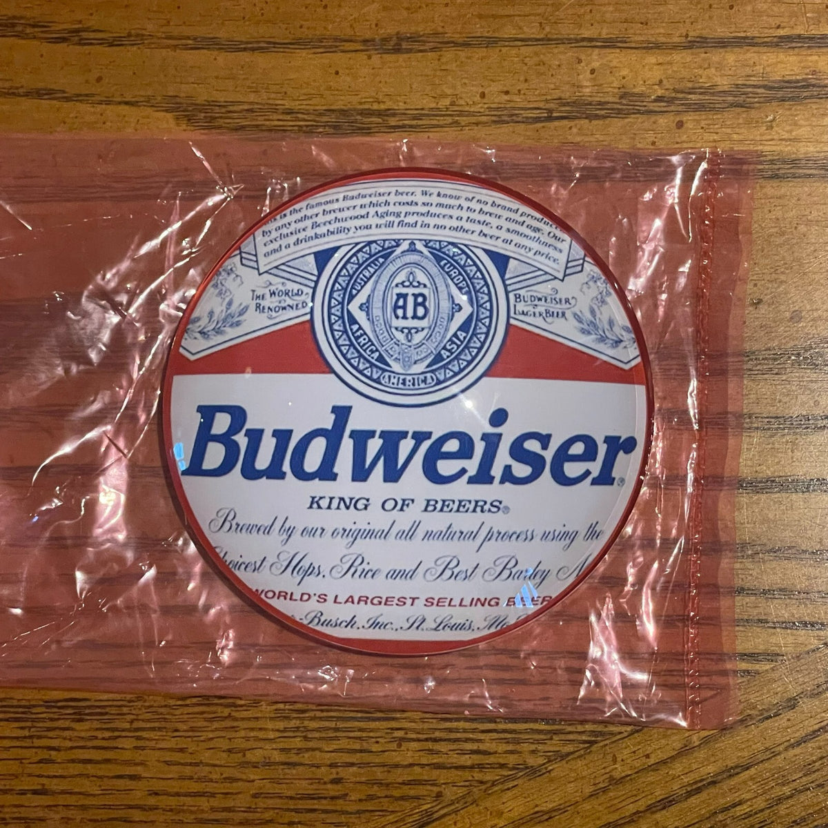 Budweiser badge in its packaging