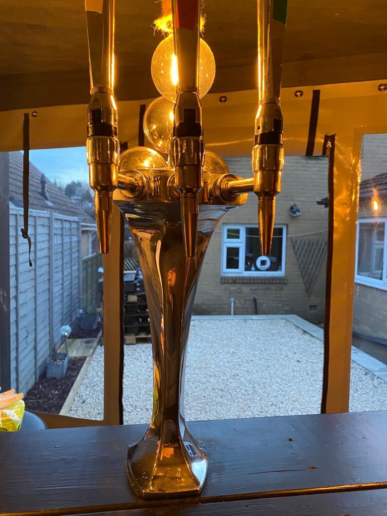 *Used Cobra 3 Out Tower, Through The Bar, LED Badge Holders, With Drip Trays & Taps