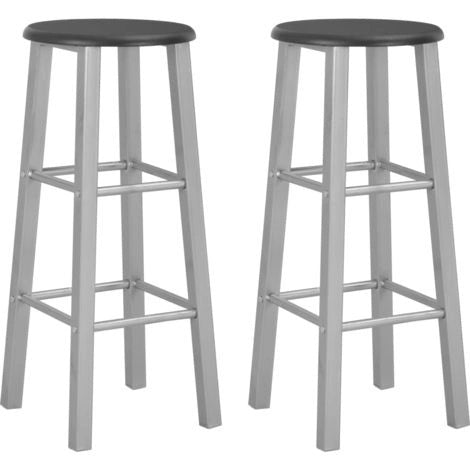 Black Circular Stool With Silver Legs x 2