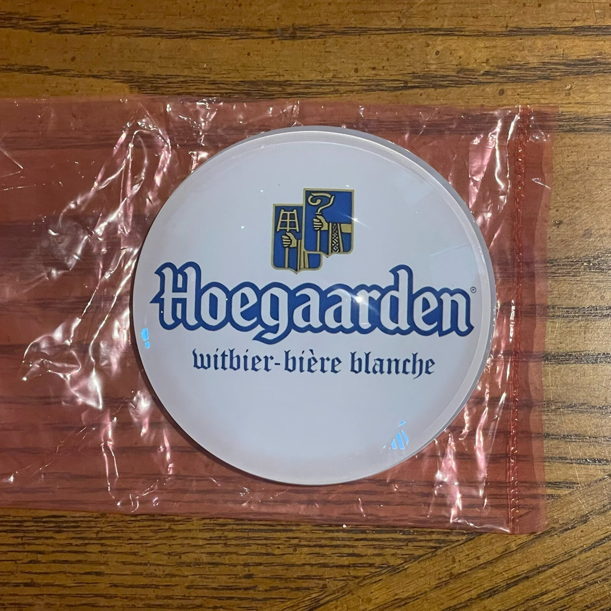 Hoegaarden badge in its packaging
