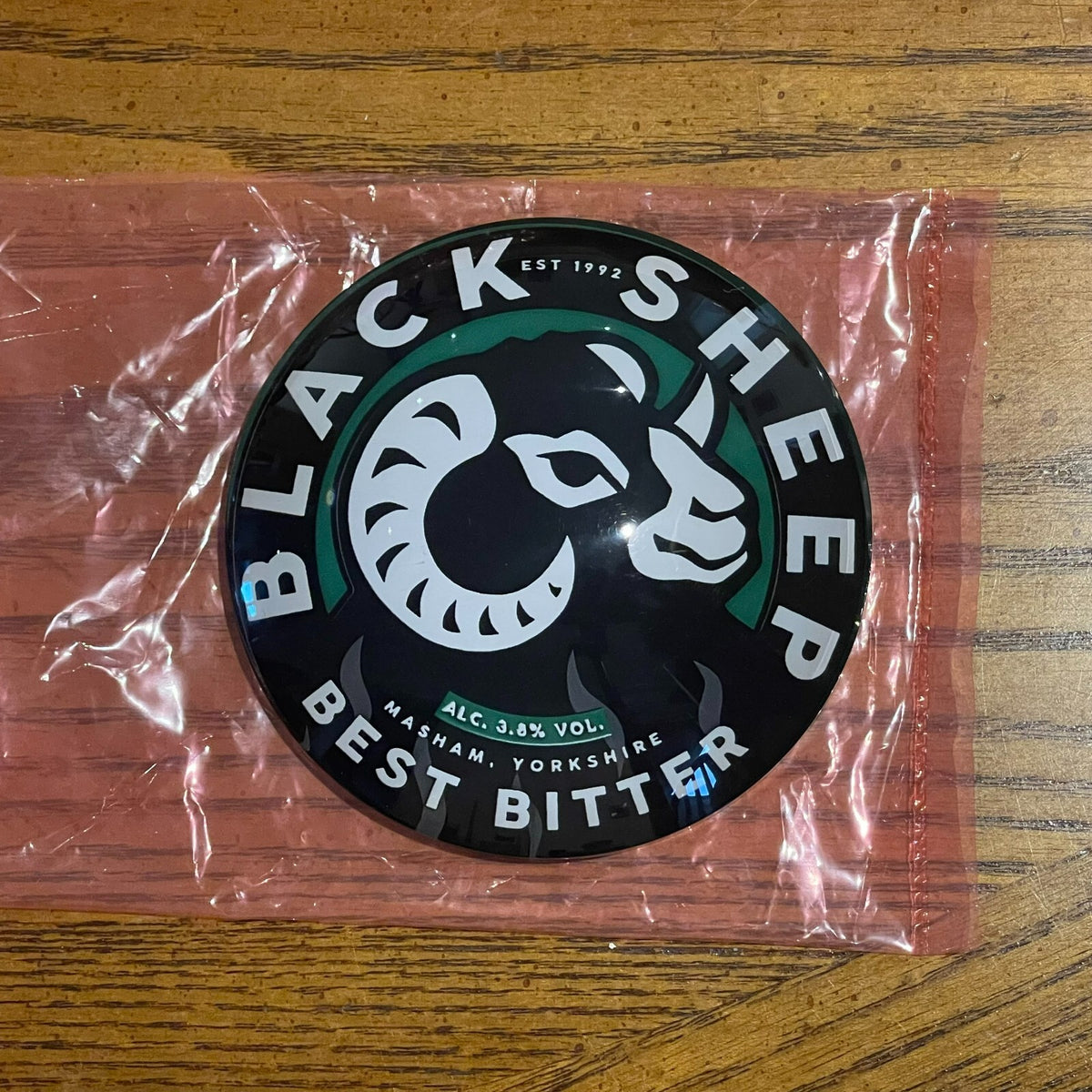 Black Sheep Best Bitter badge in its packaging